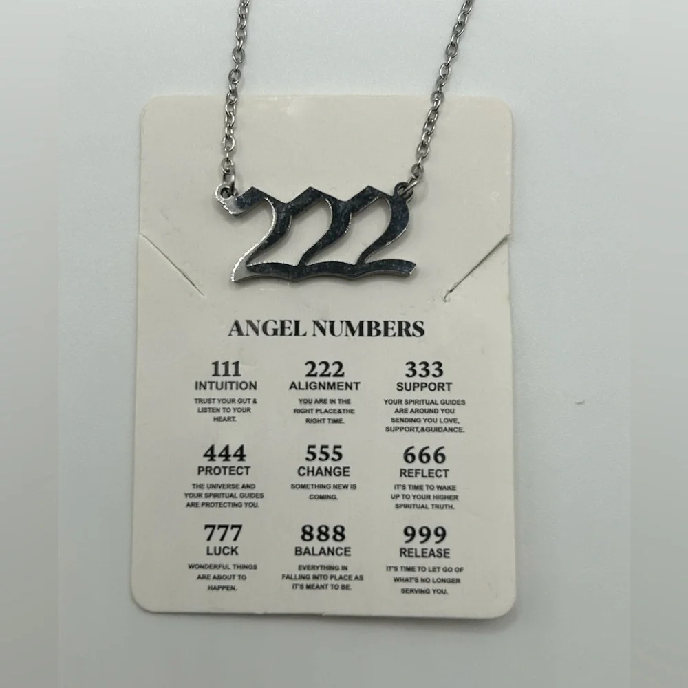 222 Angel Number Necklace Gold or Silver 18 inch length‎ Stainless Steel